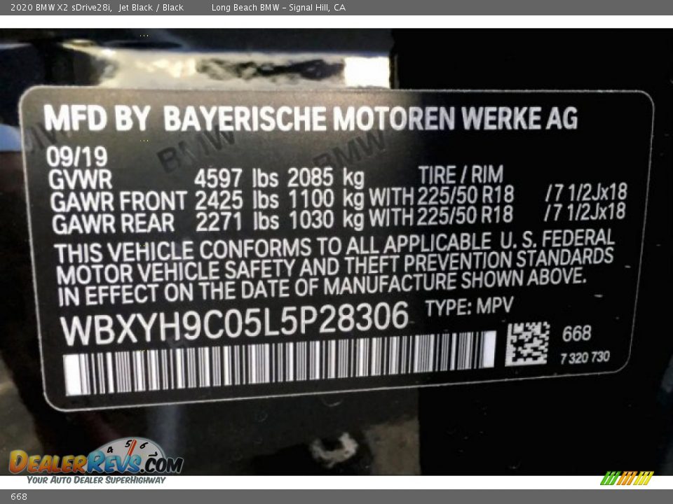 BMW Color Code 668 Jet Black