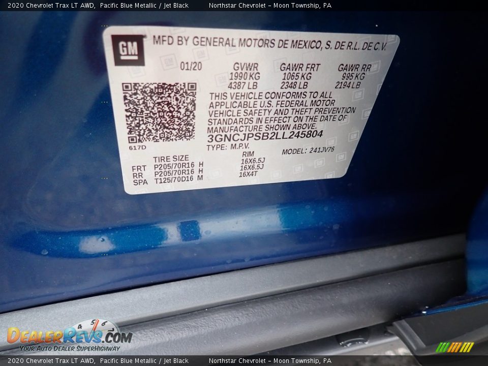 2020 Chevrolet Trax LT AWD Pacific Blue Metallic / Jet Black Photo #15