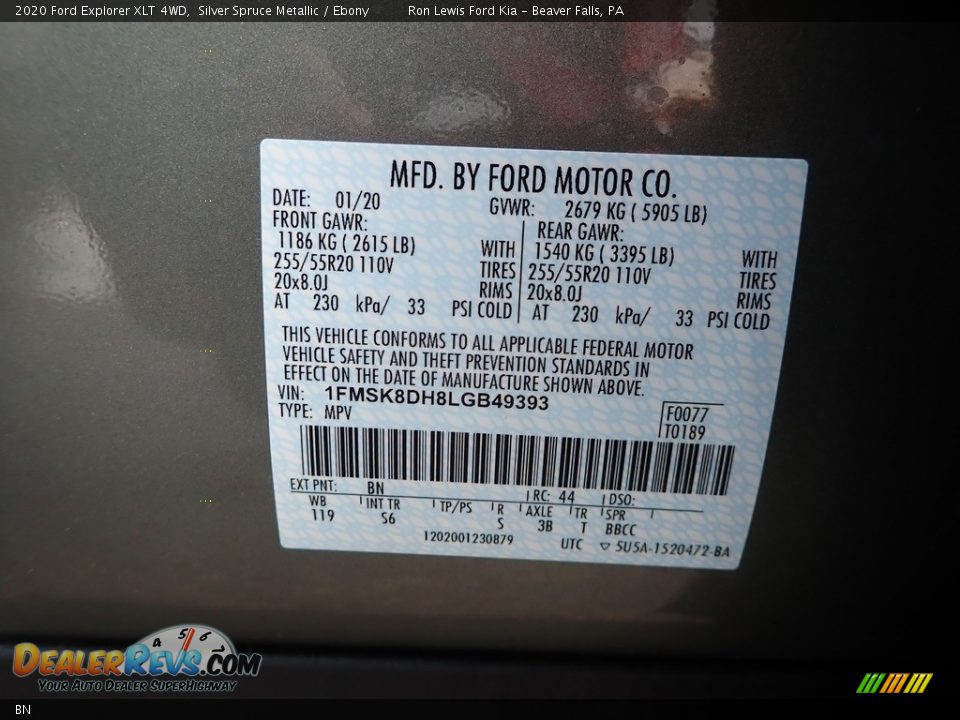Ford Color Code BN Silver Spruce Metallic