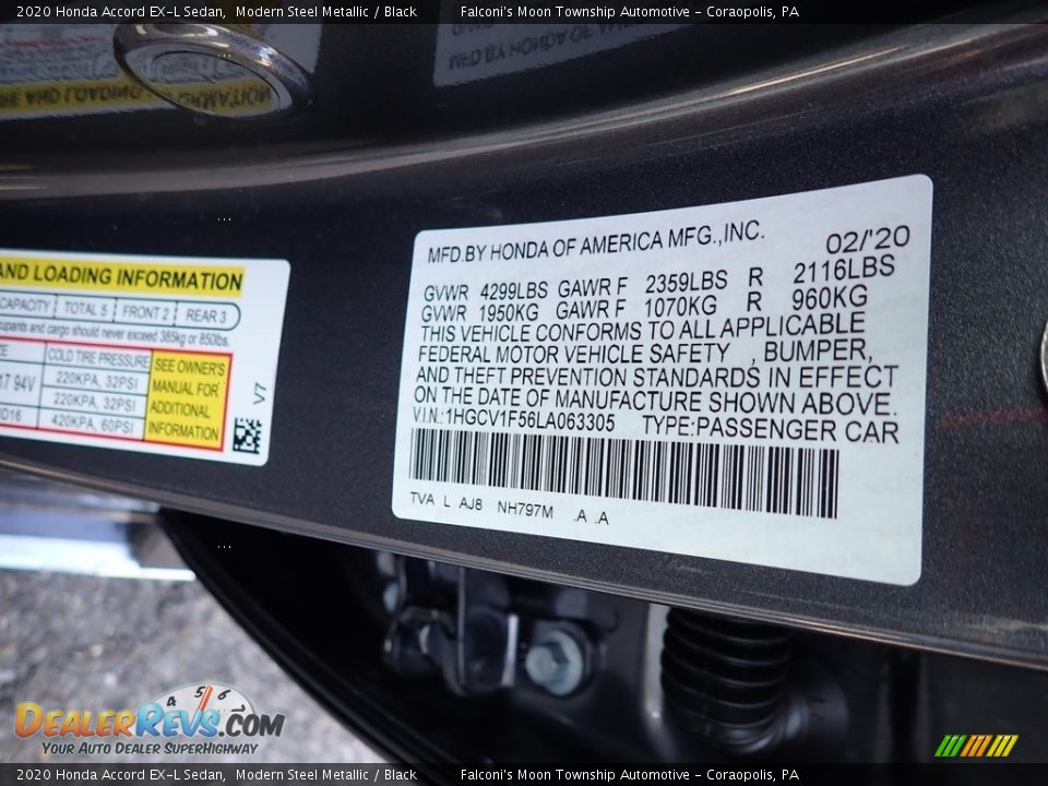 2020 Honda Accord EX-L Sedan Modern Steel Metallic / Black Photo #12
