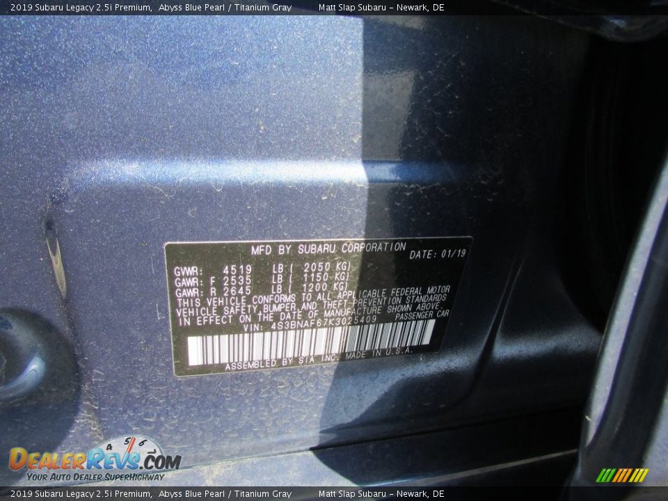2019 Subaru Legacy 2.5i Premium Abyss Blue Pearl / Titanium Gray Photo #29