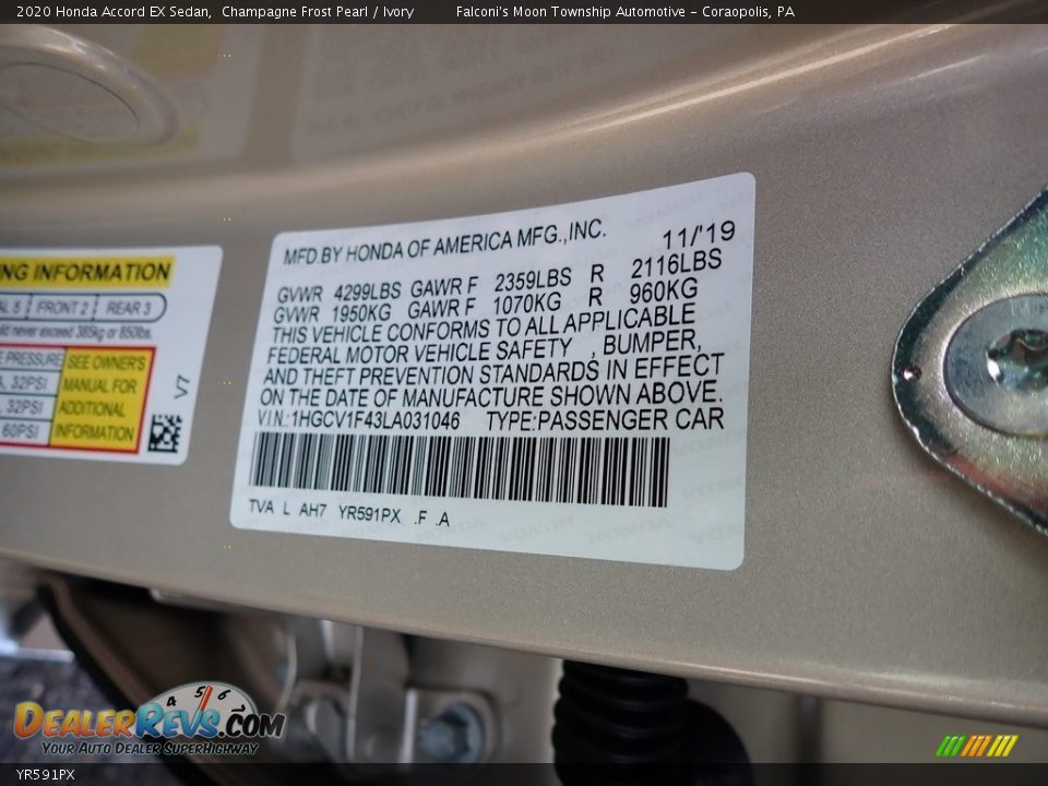 Honda Color Code YR591PX Champagne Frost Pearl