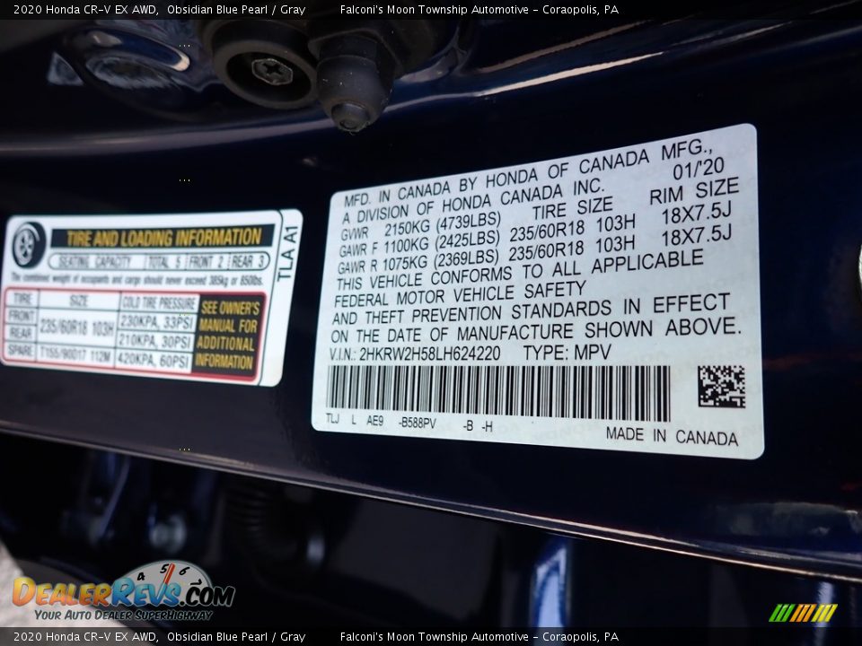 2020 Honda CR-V EX AWD Obsidian Blue Pearl / Gray Photo #12