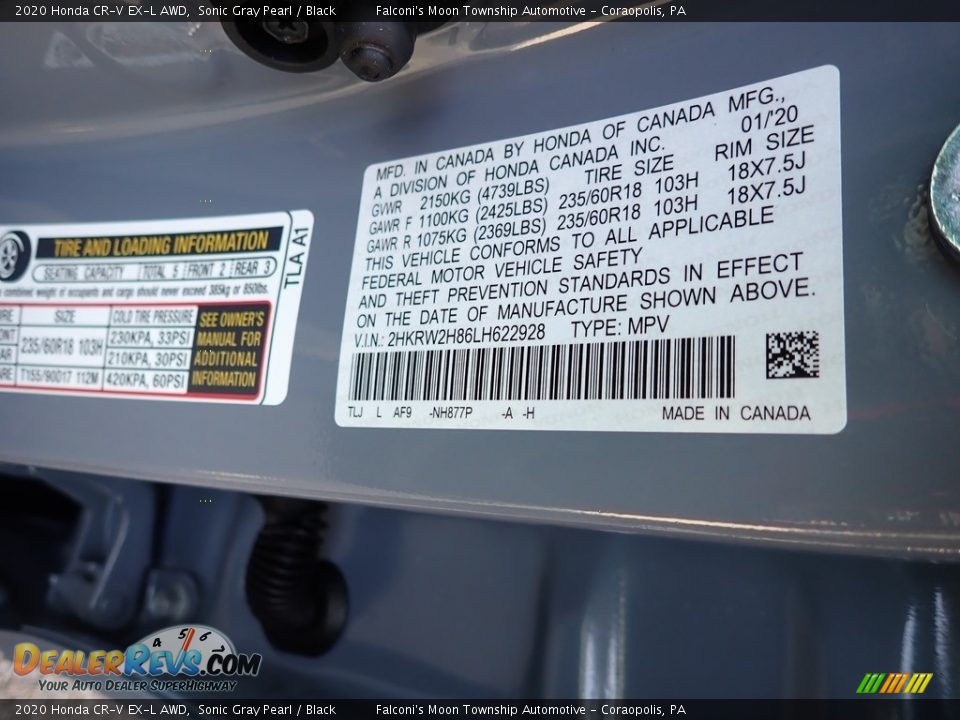 2020 Honda CR-V EX-L AWD Sonic Gray Pearl / Black Photo #12