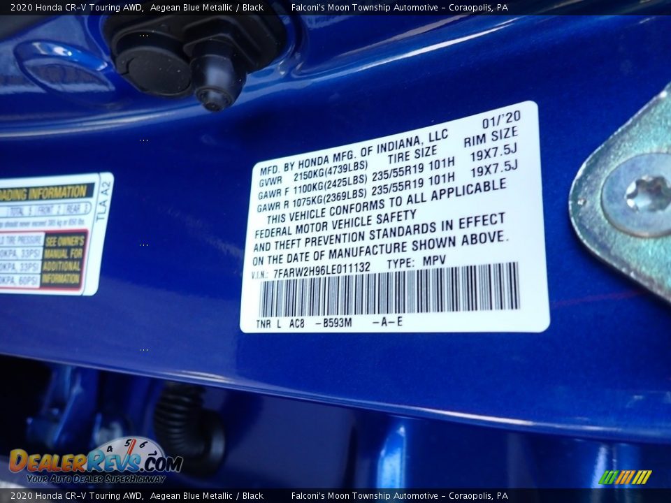 2020 Honda CR-V Touring AWD Aegean Blue Metallic / Black Photo #12