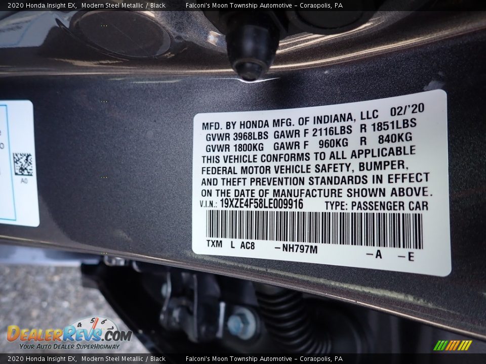 2020 Honda Insight EX Modern Steel Metallic / Black Photo #13