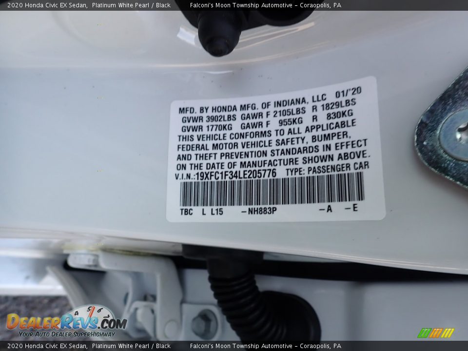 2020 Honda Civic EX Sedan Platinum White Pearl / Black Photo #12