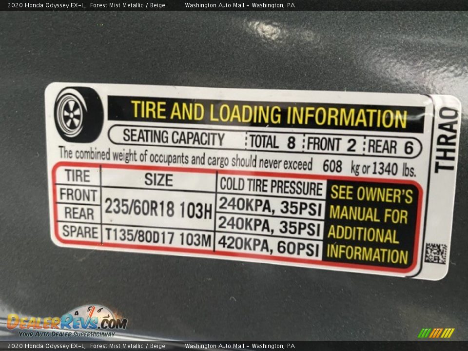 2020 Honda Odyssey EX-L Forest Mist Metallic / Beige Photo #8