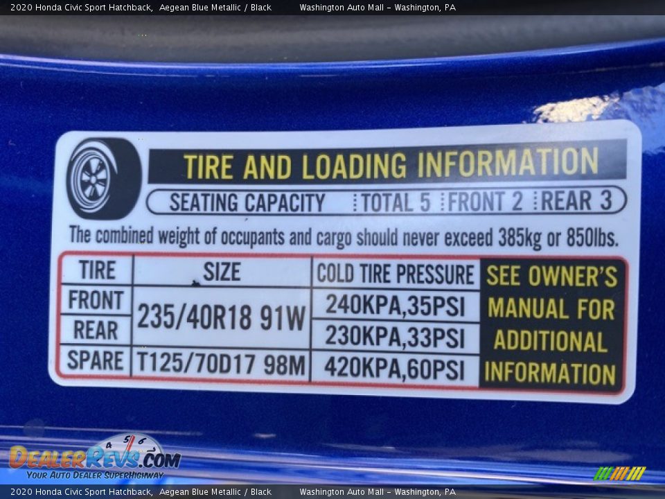 2020 Honda Civic Sport Hatchback Aegean Blue Metallic / Black Photo #8