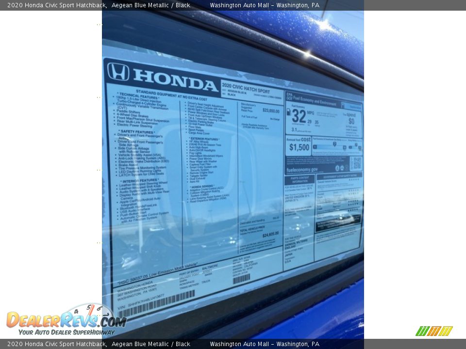 2020 Honda Civic Sport Hatchback Aegean Blue Metallic / Black Photo #15