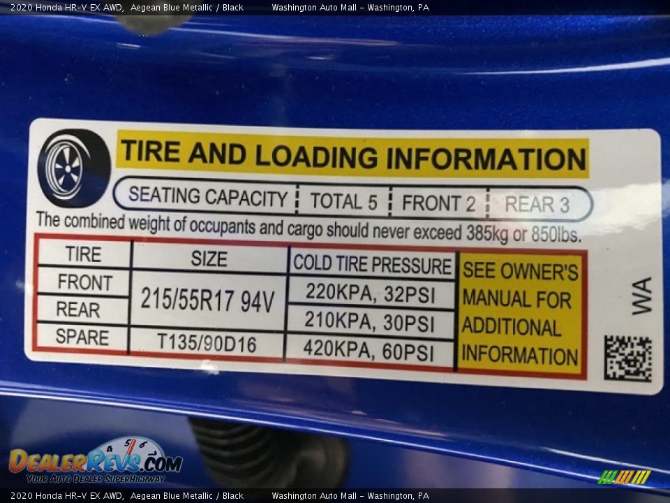 2020 Honda HR-V EX AWD Aegean Blue Metallic / Black Photo #8