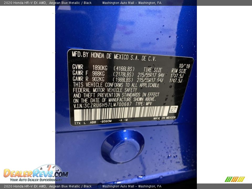 2020 Honda HR-V EX AWD Aegean Blue Metallic / Black Photo #9