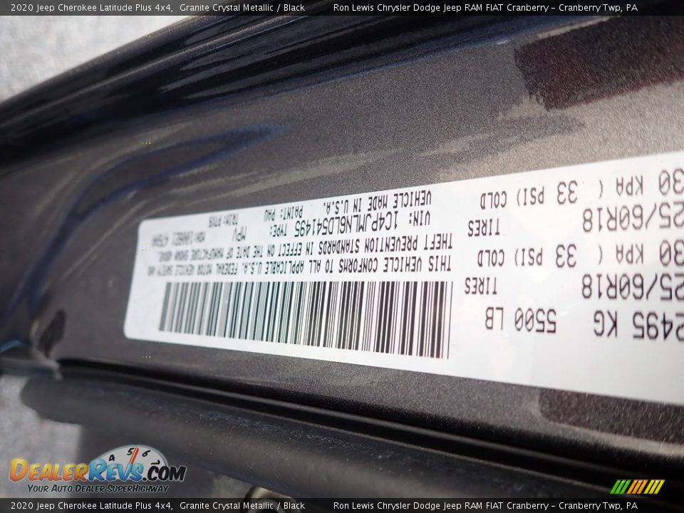 2020 Jeep Cherokee Latitude Plus 4x4 Granite Crystal Metallic / Black Photo #15