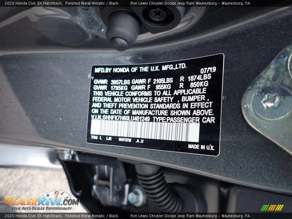 2020 Honda Civic EX Hatchback Polished Metal Metallic / Black Photo #15