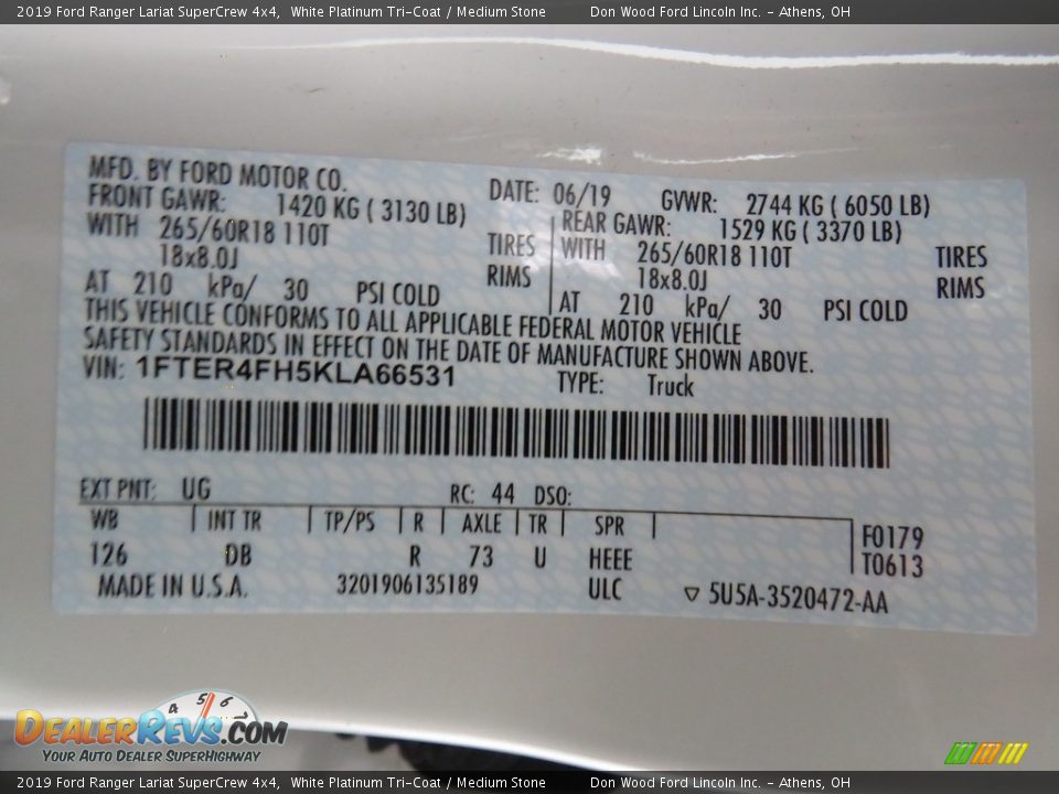 2019 Ford Ranger Lariat SuperCrew 4x4 White Platinum Tri-Coat / Medium Stone Photo #35