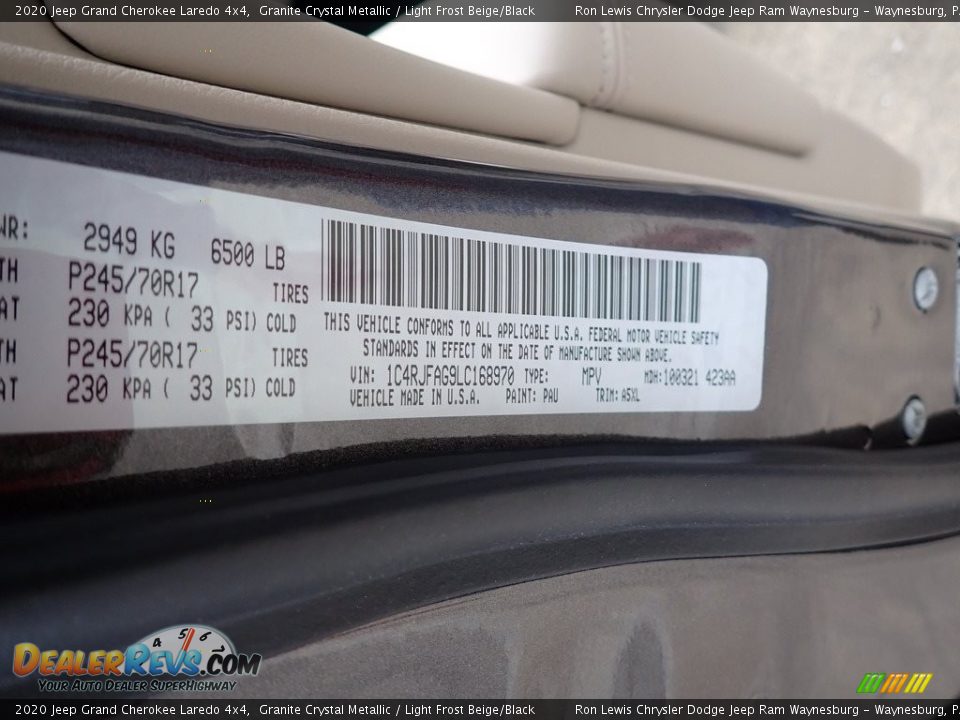 2020 Jeep Grand Cherokee Laredo 4x4 Granite Crystal Metallic / Light Frost Beige/Black Photo #13