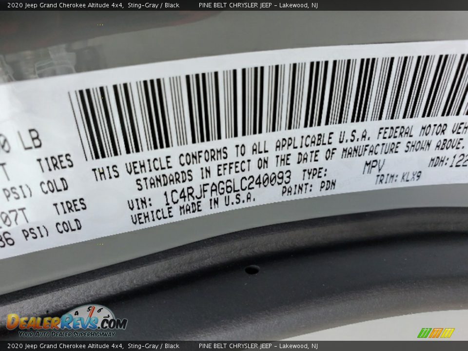 2020 Jeep Grand Cherokee Altitude 4x4 Sting-Gray / Black Photo #9