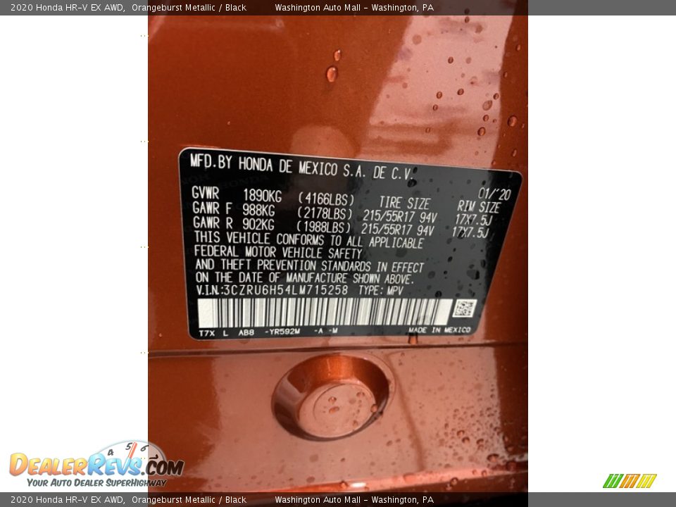 2020 Honda HR-V EX AWD Orangeburst Metallic / Black Photo #9