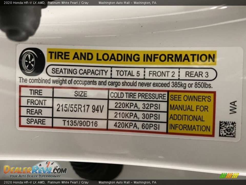 2020 Honda HR-V LX AWD Platinum White Pearl / Gray Photo #8