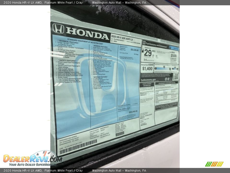 2020 Honda HR-V LX AWD Platinum White Pearl / Gray Photo #15