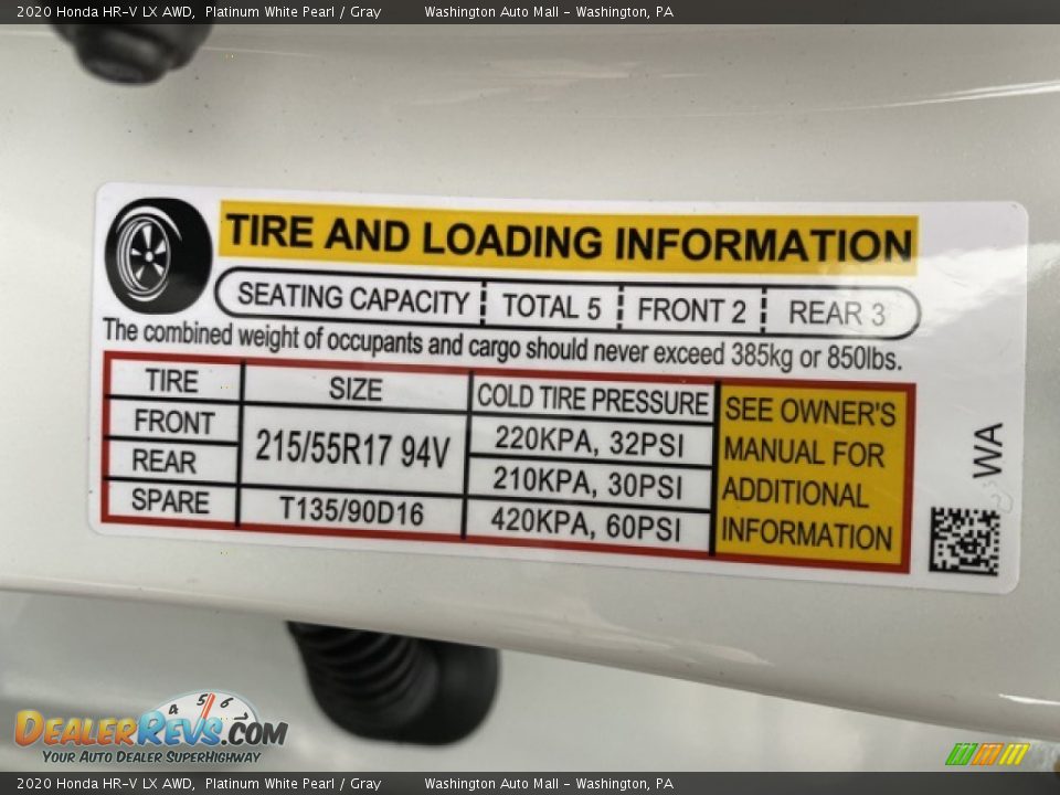 2020 Honda HR-V LX AWD Platinum White Pearl / Gray Photo #8