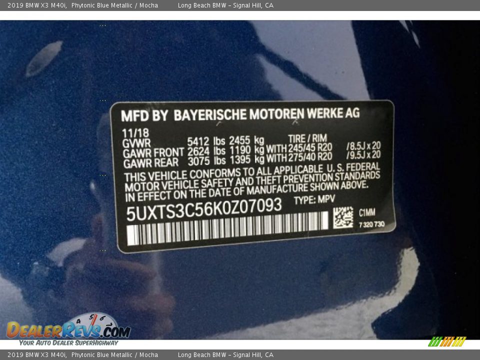 2019 BMW X3 M40i Phytonic Blue Metallic / Mocha Photo #19