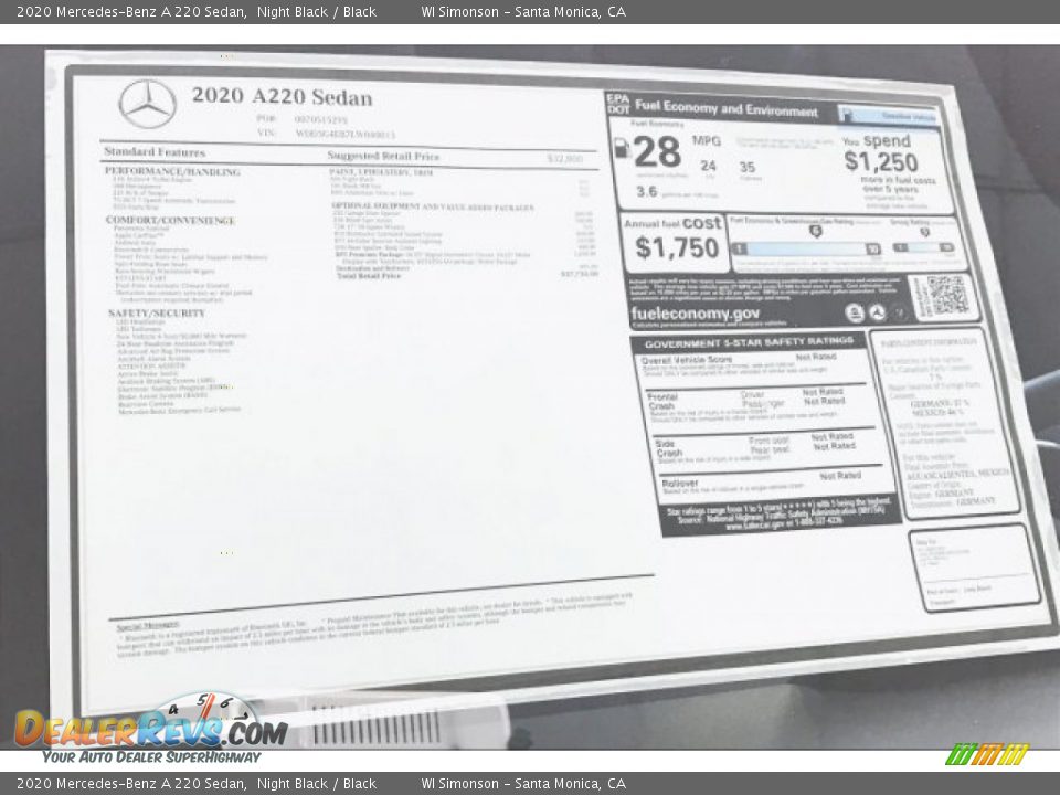 2020 Mercedes-Benz A 220 Sedan Night Black / Black Photo #10