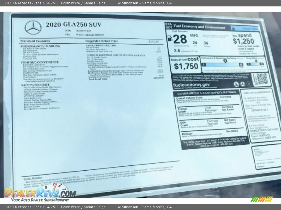 2020 Mercedes-Benz GLA 250 Polar White / Sahara Beige Photo #10