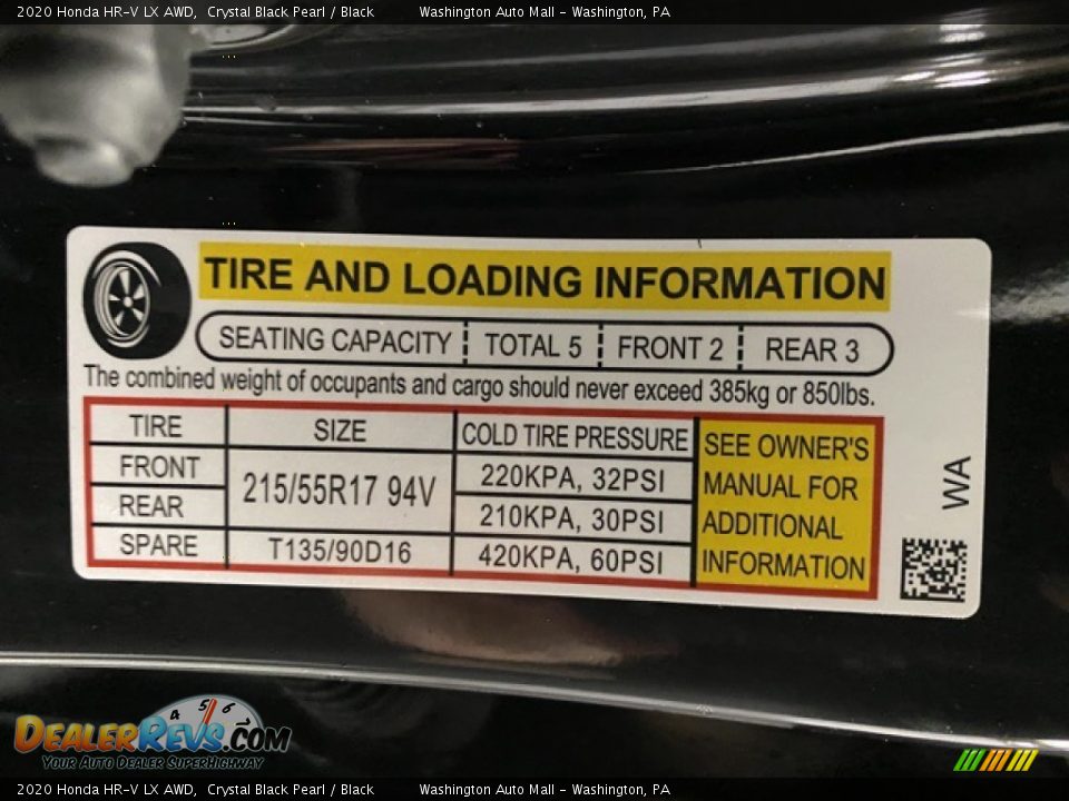 2020 Honda HR-V LX AWD Crystal Black Pearl / Black Photo #8