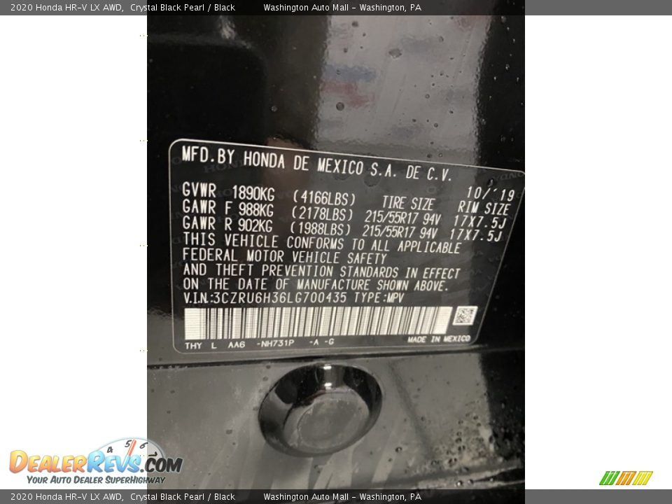 2020 Honda HR-V LX AWD Crystal Black Pearl / Black Photo #9