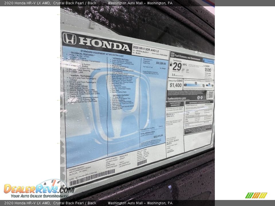 2020 Honda HR-V LX AWD Crystal Black Pearl / Black Photo #15