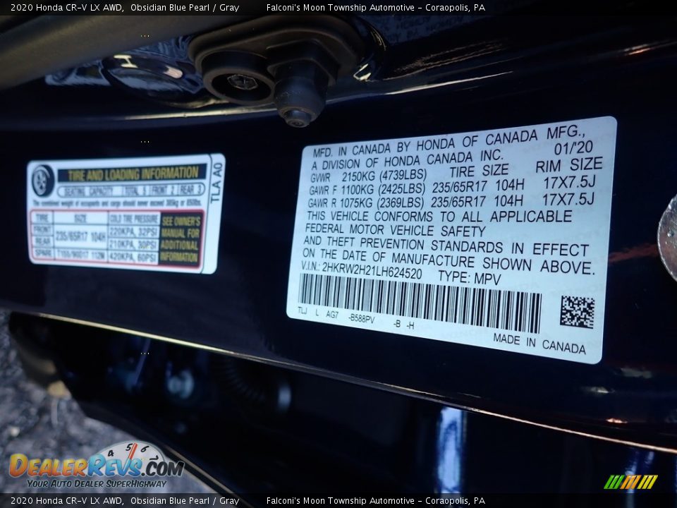 2020 Honda CR-V LX AWD Obsidian Blue Pearl / Gray Photo #12