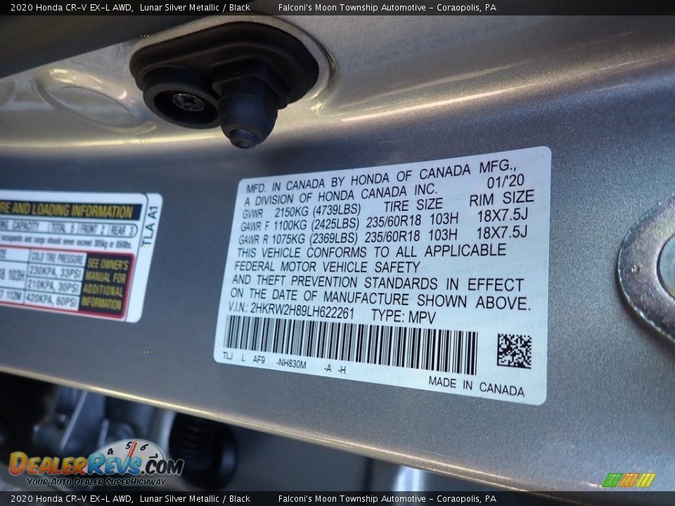 2020 Honda CR-V EX-L AWD Lunar Silver Metallic / Black Photo #12