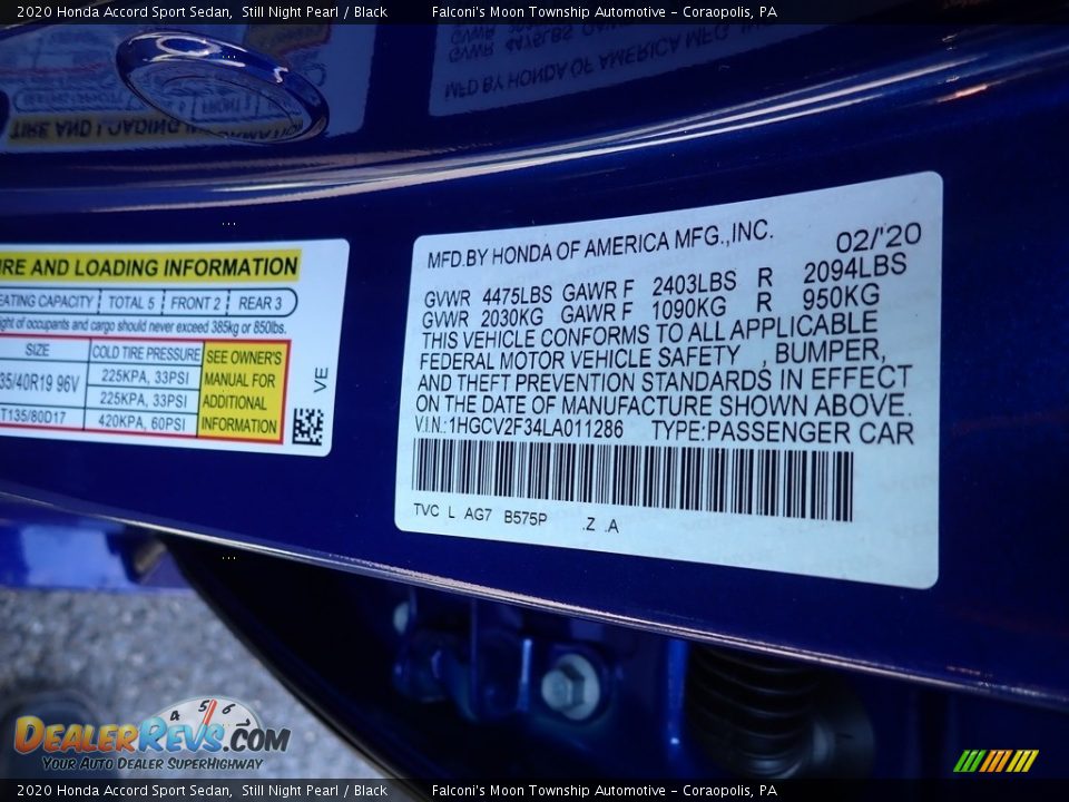 2020 Honda Accord Sport Sedan Still Night Pearl / Black Photo #12