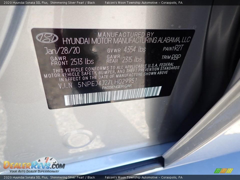 2020 Hyundai Sonata SEL Plus Shimmering Silver Pearl / Black Photo #12