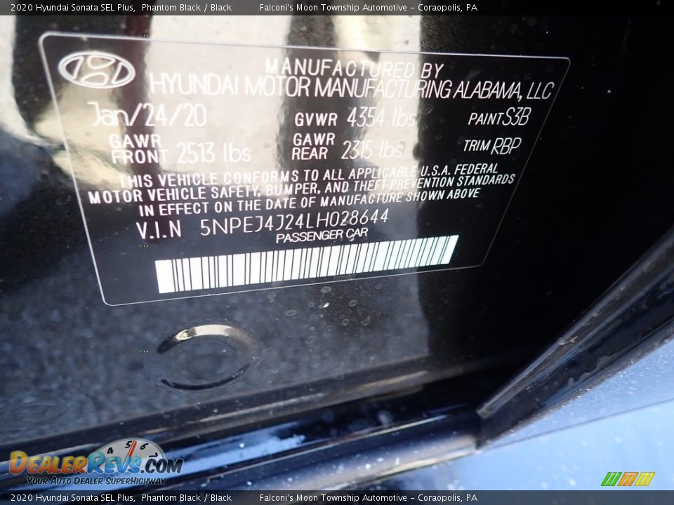 2020 Hyundai Sonata SEL Plus Phantom Black / Black Photo #12