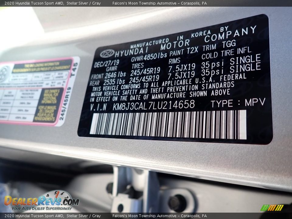 2020 Hyundai Tucson Sport AWD Stellar Silver / Gray Photo #12