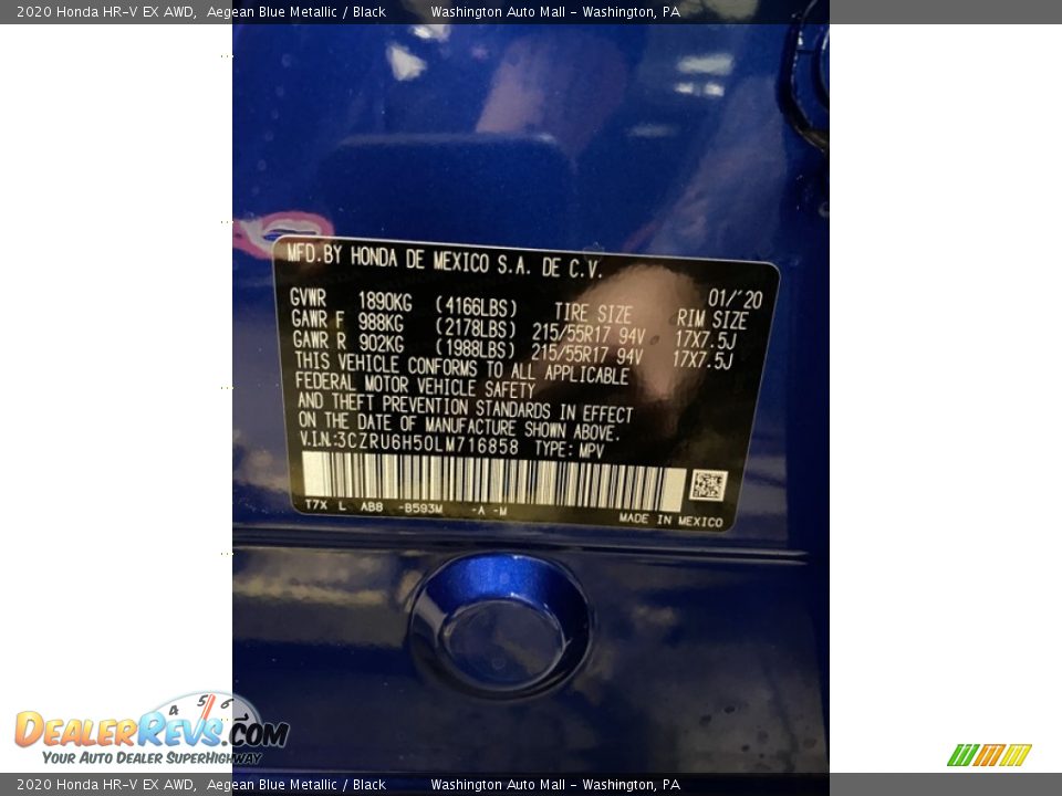 2020 Honda HR-V EX AWD Aegean Blue Metallic / Black Photo #9