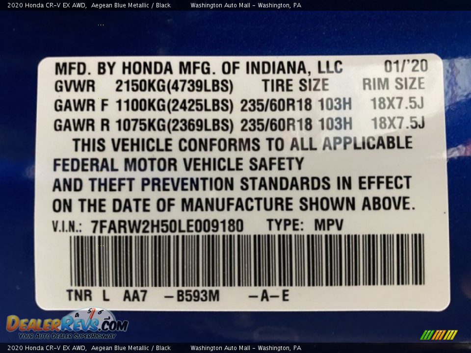 2020 Honda CR-V EX AWD Aegean Blue Metallic / Black Photo #9
