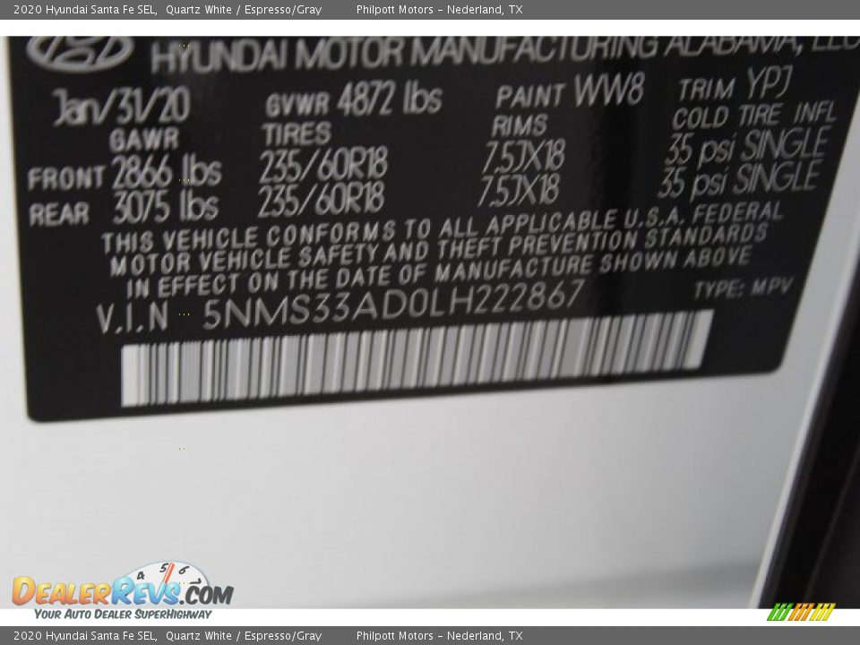 2020 Hyundai Santa Fe SEL Quartz White / Espresso/Gray Photo #24