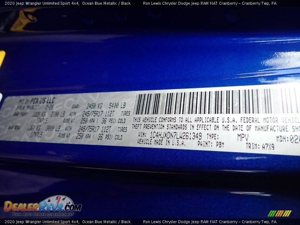 2020 Jeep Wrangler Unlimited Sport 4x4 Ocean Blue Metallic / Black Photo #11