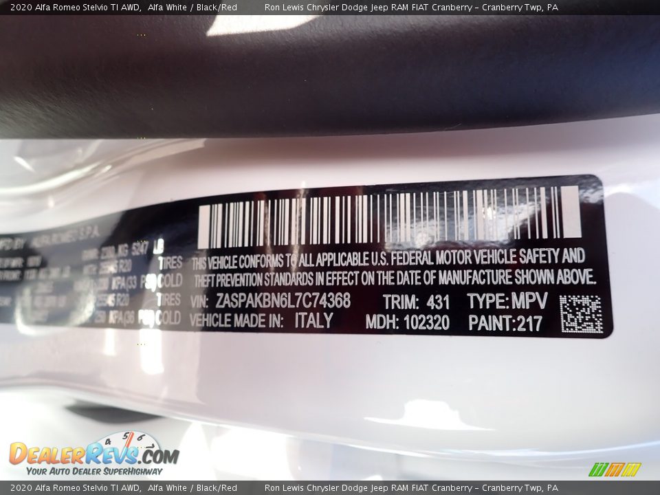 2020 Alfa Romeo Stelvio TI AWD Alfa White / Black/Red Photo #18