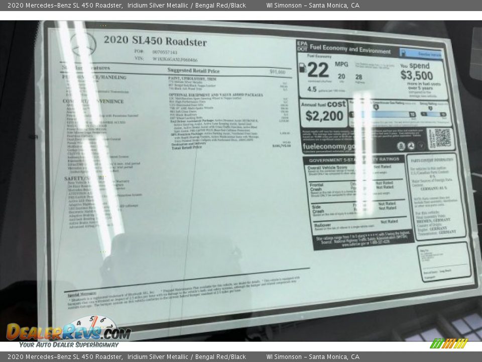 2020 Mercedes-Benz SL 450 Roadster Window Sticker Photo #10