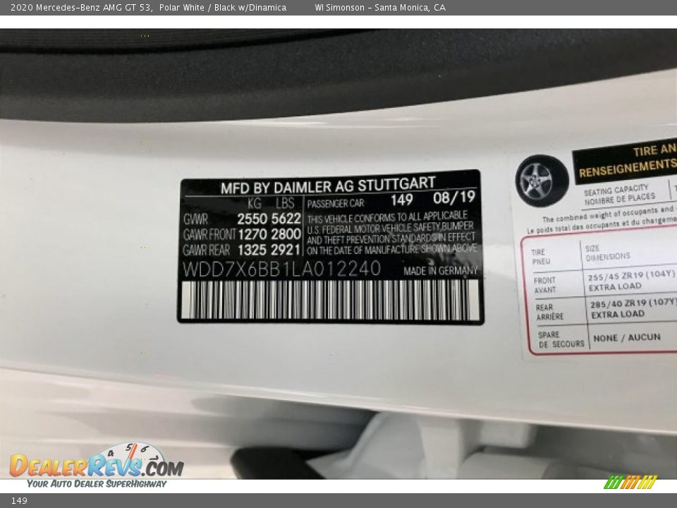 Mercedes-Benz Color Code 149 Polar White