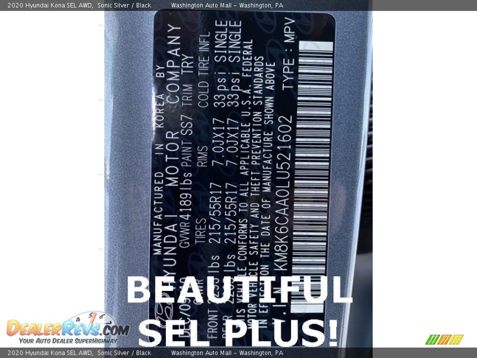 2020 Hyundai Kona SEL AWD Sonic Silver / Black Photo #9