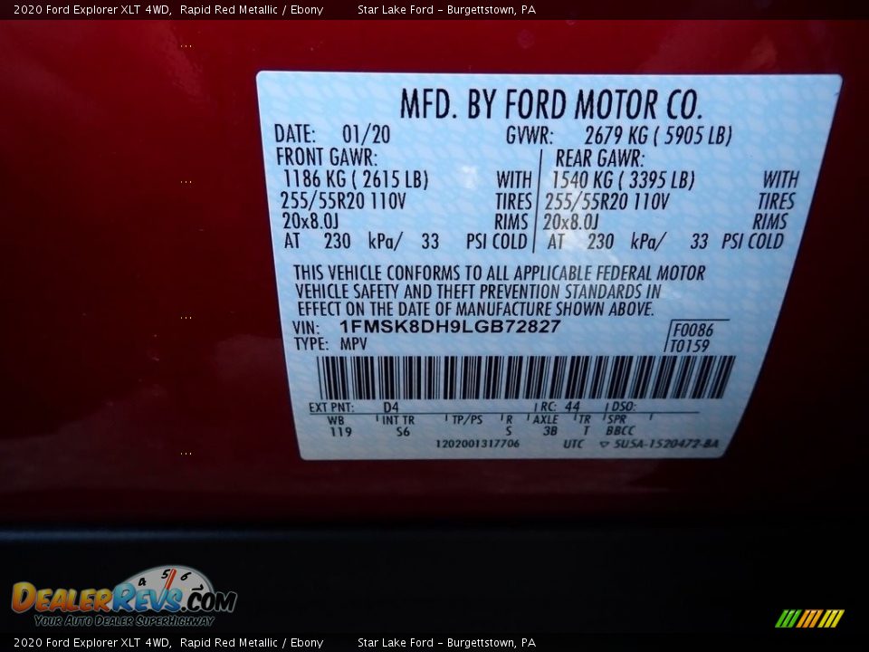 2020 Ford Explorer XLT 4WD Rapid Red Metallic / Ebony Photo #15
