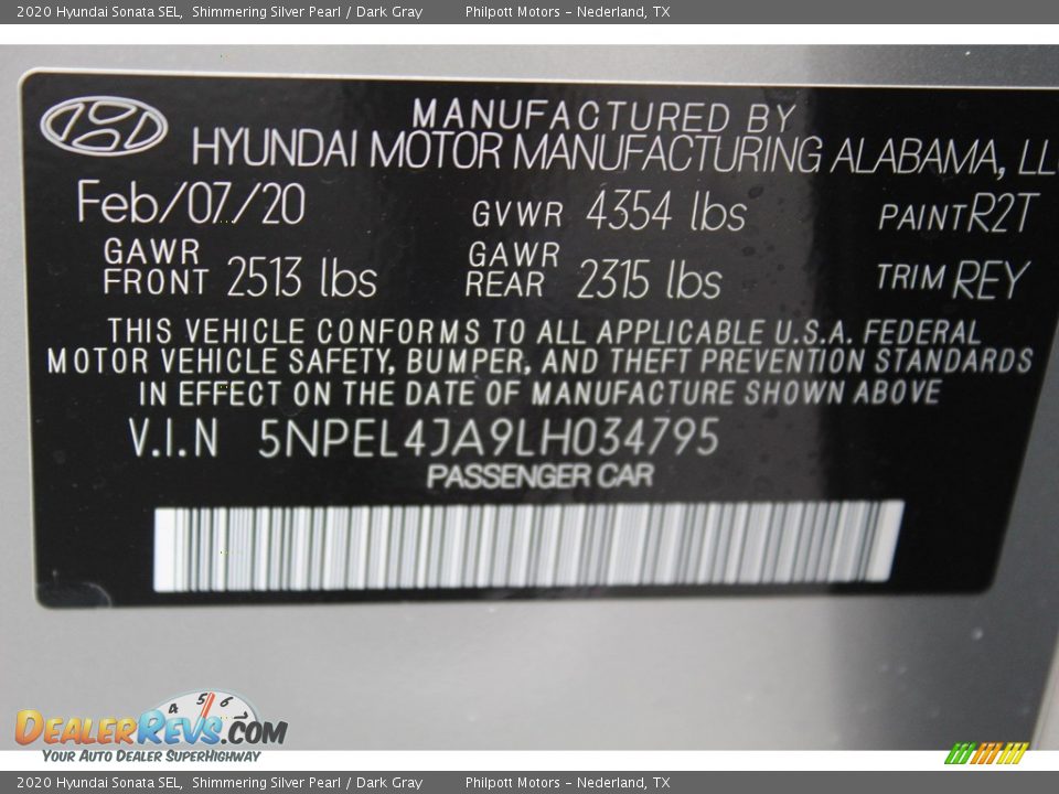 2020 Hyundai Sonata SEL Shimmering Silver Pearl / Dark Gray Photo #25