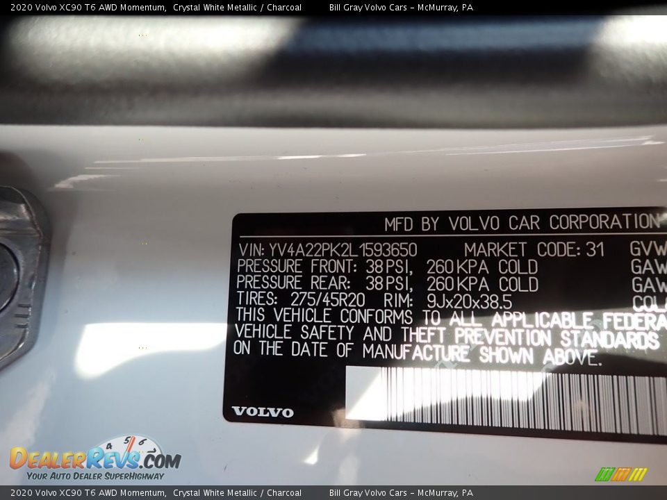 2020 Volvo XC90 T6 AWD Momentum Crystal White Metallic / Charcoal Photo #11