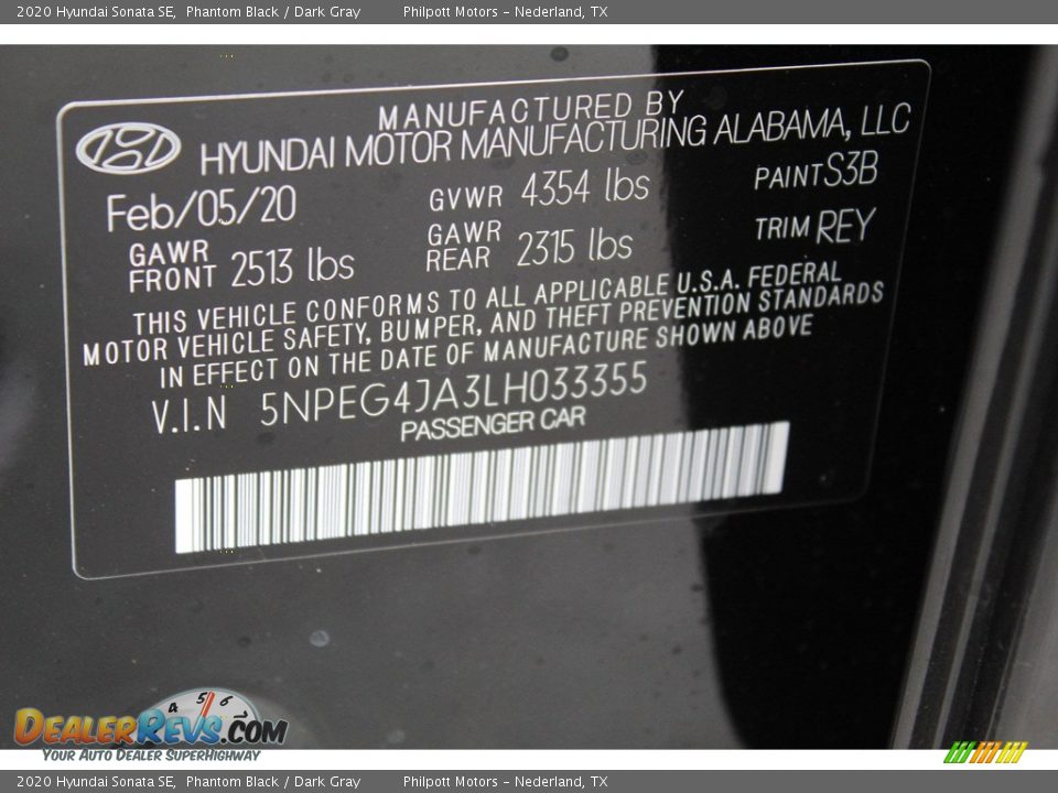 2020 Hyundai Sonata SE Phantom Black / Dark Gray Photo #24