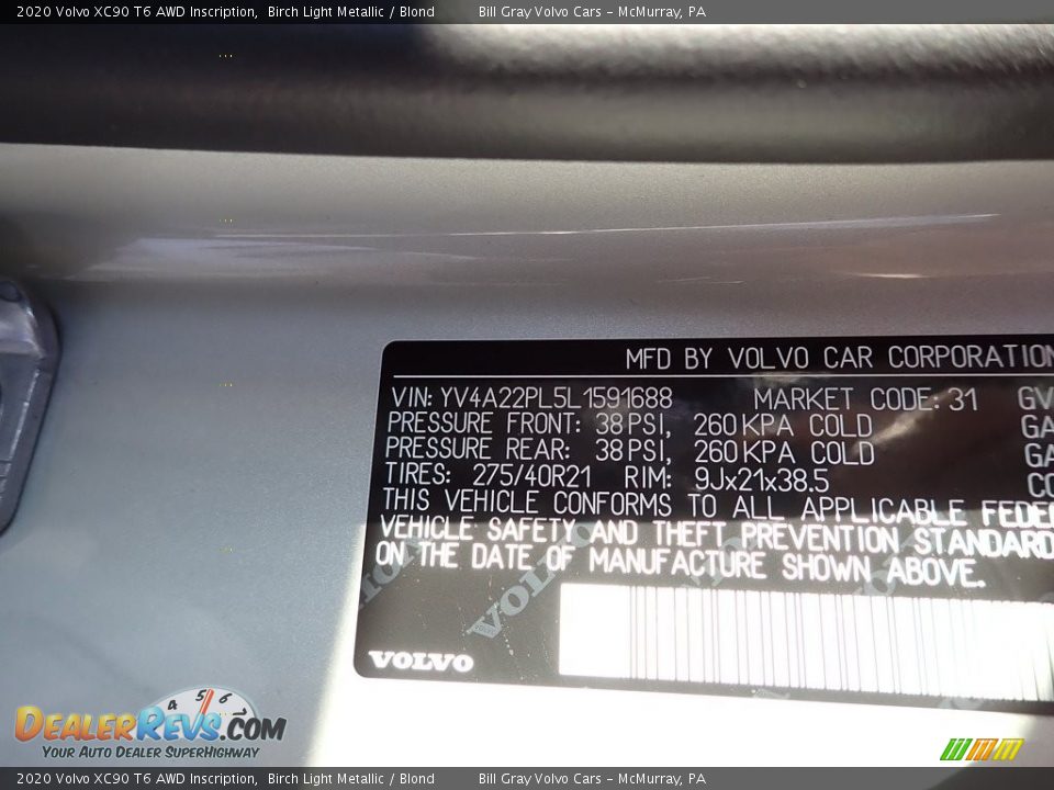 2020 Volvo XC90 T6 AWD Inscription Birch Light Metallic / Blond Photo #11